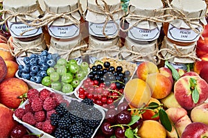 Mix of jams and fruits