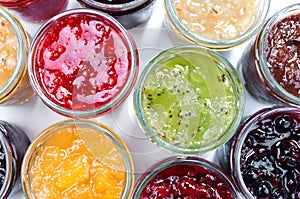 Mix of jams in jars