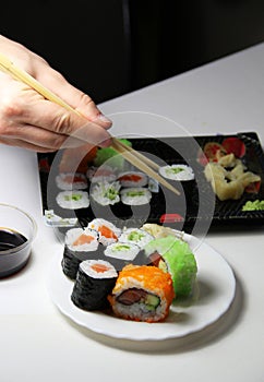 Mix of Japanese sushi and rolls