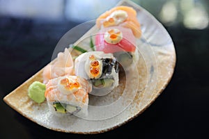 Mix maki sushi roll japanese food