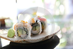 Mix maki sushi roll japanese food