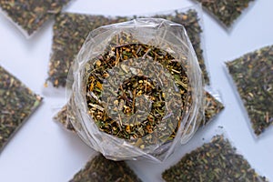 Mix of medicinal plants in a bag, lavender, sage