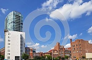 Mix of modern and historic buildings in downtown Durham, North Carolina