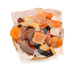 Mix nuts, dry fruits and grapes on a white background