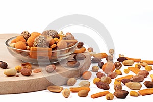 Mix of nuts isolated on bright background.
