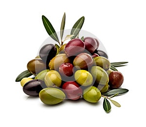 Mix of olives fruits on white backgrounds