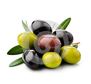 Mix of olives fruits on white backgrounds. Generated AI