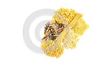 Mix of pasta isolated on white background