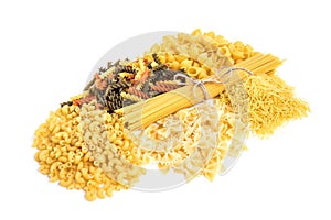 Mix of pasta isolated on white background