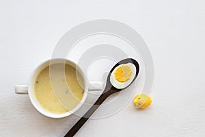 Mix rice gruel and boiled egg yolk healthy foods for baby photo
