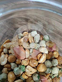 mix snack nuts closeup on table