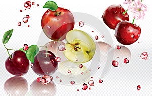 Mix splashes of juices Apple, Cherry, Plum