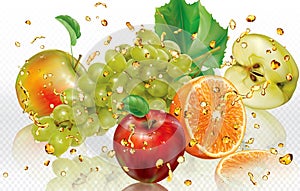 Mix splashes of juices Grapes, Orange and Apple