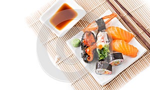 Mix Sushi on white dish isolated