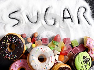 Mezclar de dulce pasteles donas a dulce azúcar expandir a escrito en insalubre nutrición 