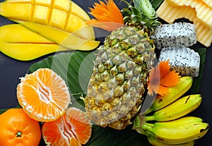 mix tropical fruits, pineapple, banana