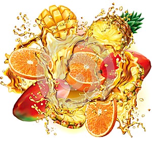 Mix tropical fruits into of splashes juices