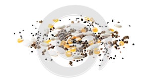 Mix of vegetable seeds on background