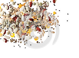 Mix of vegetable seeds on white background