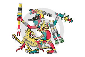 Mixcoatl hunting a jaguar, Aztec god of the hunt, identified with the stars