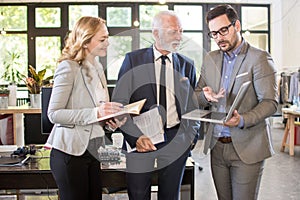 Mixed age group of business professionals having meeting in an office