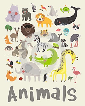 Mixed animal doodle illustration vector