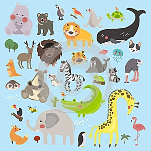 Mixed animal doodle vector illustration
