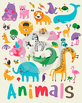 Mixed animals illustration vector set