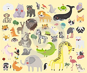 Mixed animals set drawing illustration vector