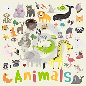 Mixed animals set drawing illustration vector