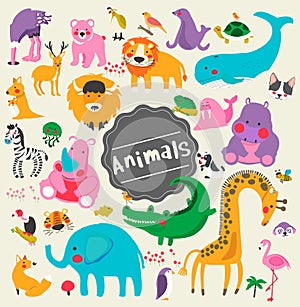 Mixed animals set vector illustration