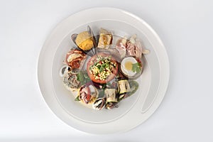 Mixed appetizers with meat, egg and vegetables