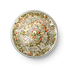 Mixed aromatic salt, spices and herbs photo