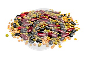 Mixed beans in a heap closeup