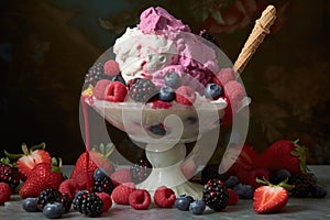 mixed berries on top of a scoop of ice cream