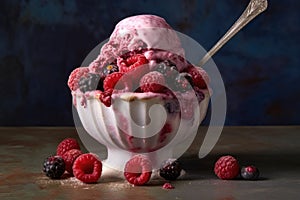 mixed berries on top of a scoop of ice cream