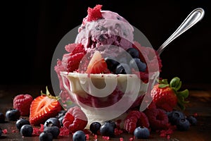 mixed berries on top of a scoop of ice cream