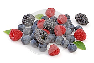 Mixed berries on white backgroud.