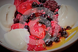 Mixed berries with yogurt.