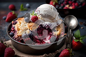 Mixed berry cobbler food photography close up shot image generative AI