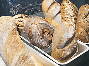 Mixed Bread baguette Display in Bakery shop