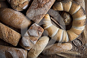 Mixed bread top view shot.