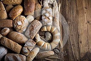 Mixed bread top view shot.