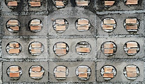 Mixed brick wall with plaster