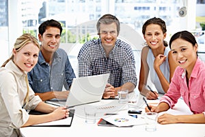 Mixed business group having a meeting