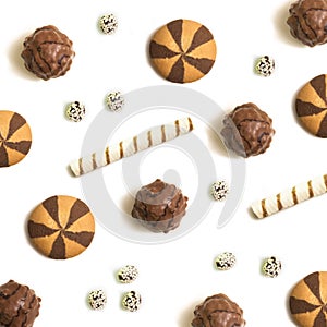 Mixed candies and coocies isolated on white