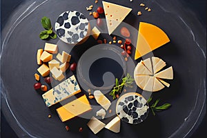 Mixed cheese platter sliced different cheeses