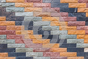 Mixed color brick wall, brown, blue grey, purple pattern background