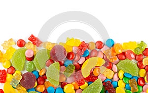 Mixed colorful candies. Color sweets on white background