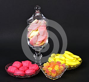 Mixed colorful jelly candies and marshmallows